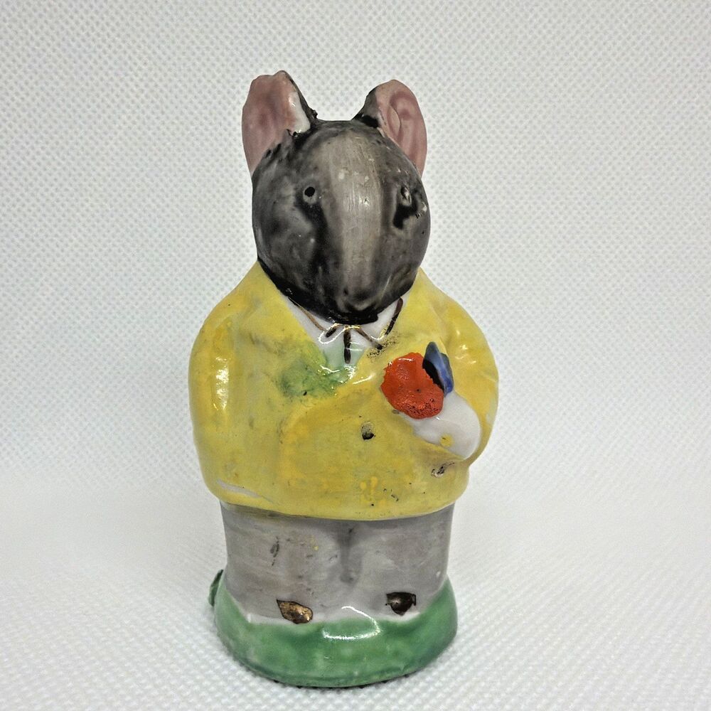 Vintage Made In Occupied Japan Mouse Pepper Shaker Only Ceramic Yellow Raincoat